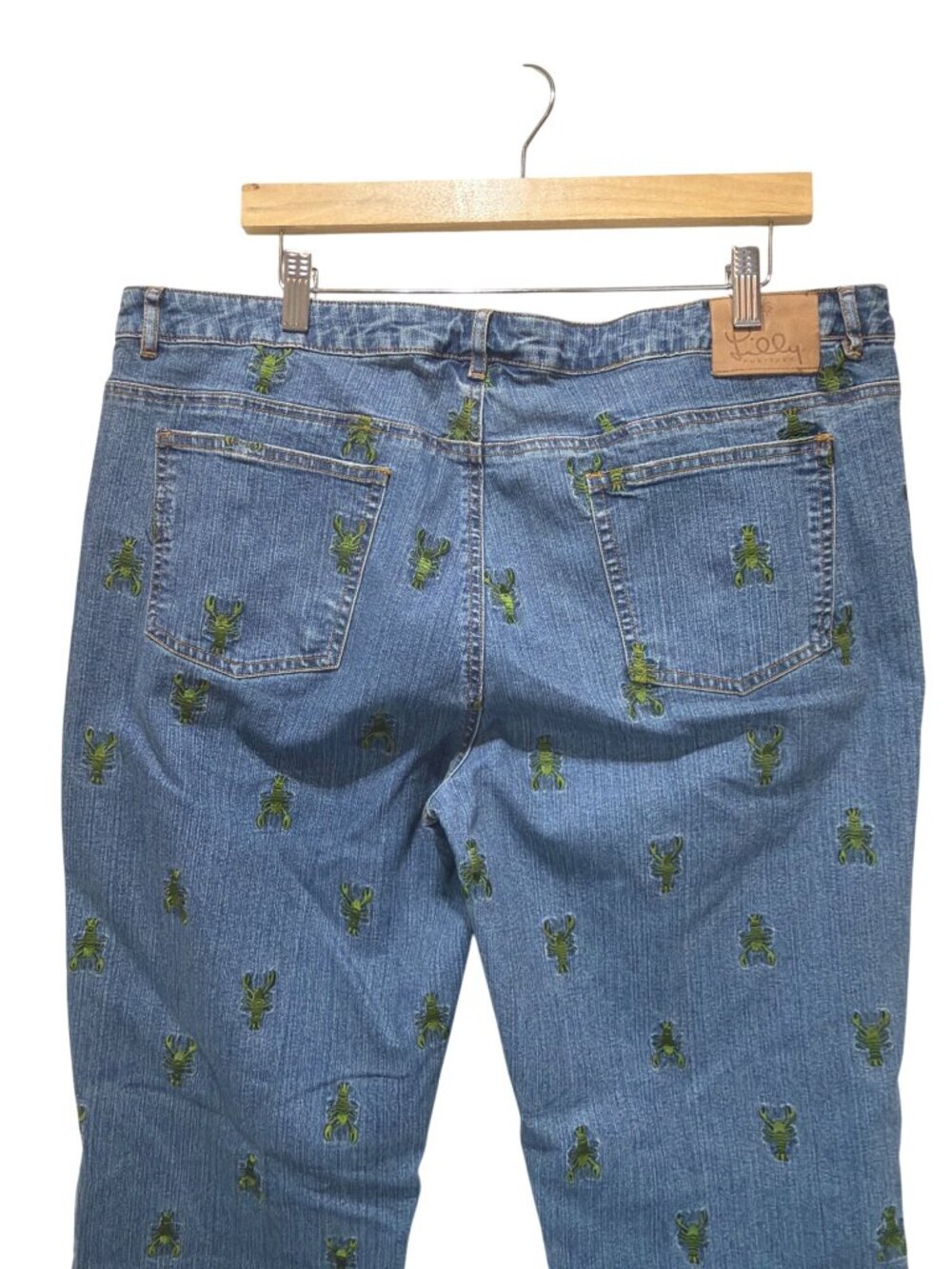 Lilly Pulitzer Vintage Y2K Embroidered Green Lobster Denim Jeans - Picture 4 of 7